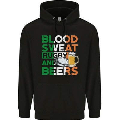 Blood Sweat Rugby Et Bières Irlande Funny Hommes 80% Coton Hoodie