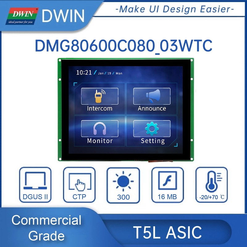 8 Inch 800x600 UART Serial Port Display RS232/TTL Interface TFT LCD Module HMI T
