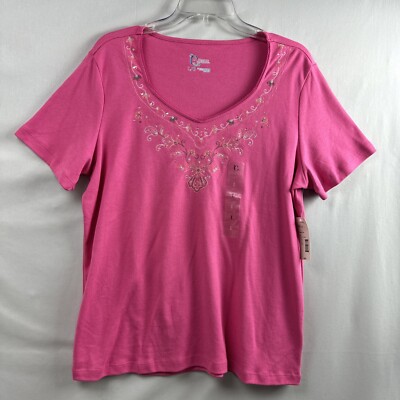 Classic Elements Shirt Women's Top Pink Embroidered Sequins size Large