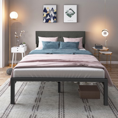 Heavy-duty Support With Upholstered Headboard Gray