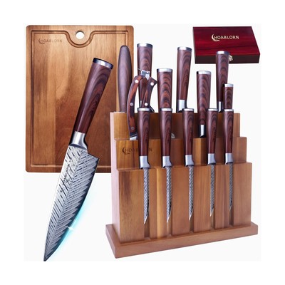 Knife Set With Block Created 20 pcs Block Knives Set HOABLORN Chef's Set: AK0...