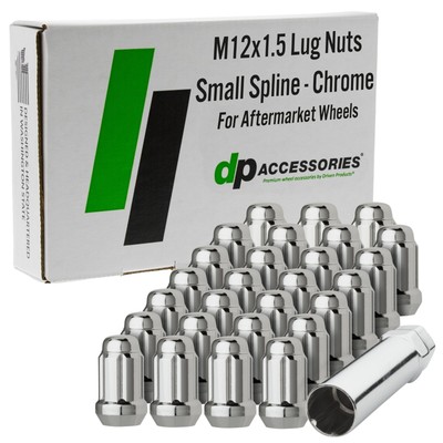Chrome M12x1.50 Closed End Spline Tuner Lug Nuts - 19mm Hex - Set of 27
