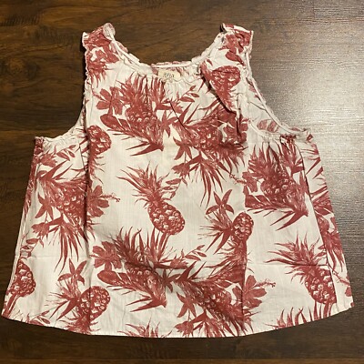 A.N.A. Pineapple Tropical Maroon Open Flyaway Back Sleeveless Tank Top Size L