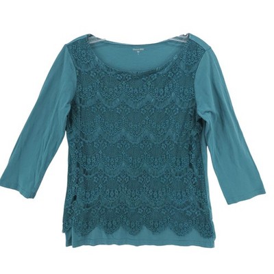 GARNET HILL Top Teal Blue Lace Overlay Cotton Modal Lightweight Size SMALL