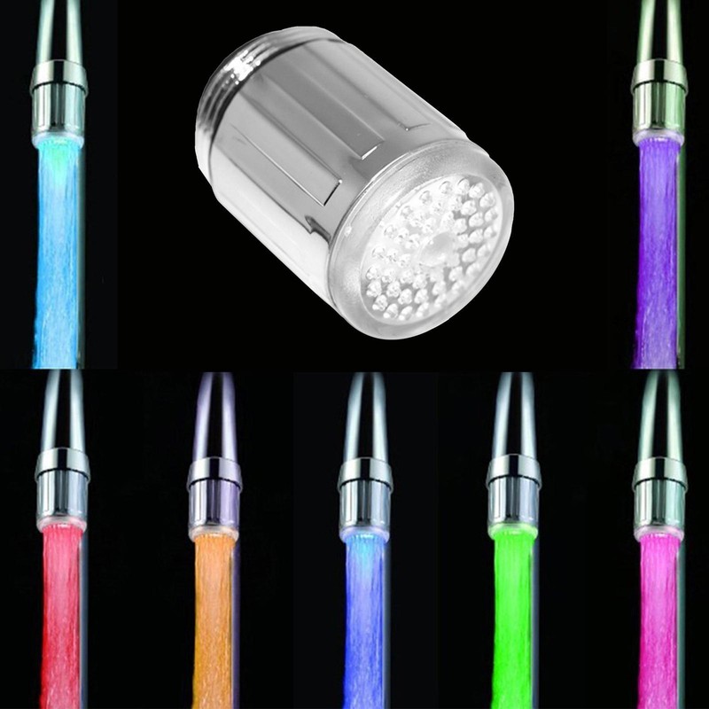 2X LED Temperature Sensitive Light-up Faucet Kitchen Bathroom Glow Water Saving