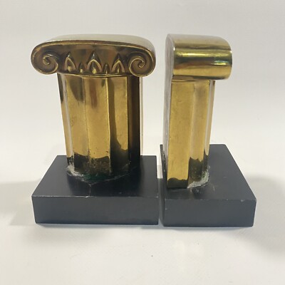 Vintage Pair of Bronze Gold Column Pillar Bookends 5.25  H x 3.75  W PM83B
