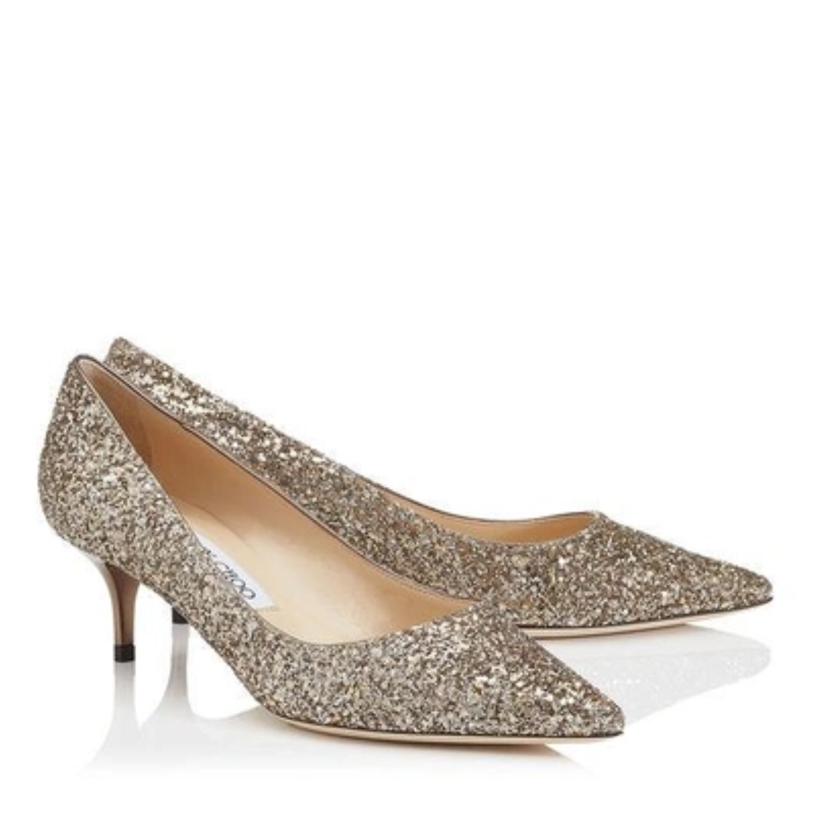Pre-owned Jimmy Choo Women's Aza Antique Gold Shadow Coarse Glitter Fabric Pump Size 38