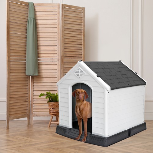 Indoor Outdoor Dog House Pet Shelter Grey Waterproof Up to 100LB Dog w/Air Vents