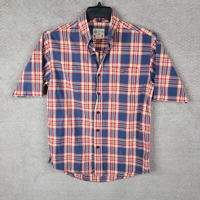 RedHead Shirt Mens Small Red Blue Plaid Short Sleeve Button Up Cotton