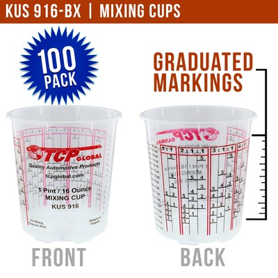 16-Ounce (1 Pint) Paint & Epoxy Mixing Cup Calibrated Ratios - 100 Cups/12 Lids