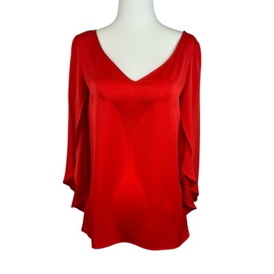 Milly Butterfly Sleeve Silk V-Neck Blouse Red Sz 2 | Office Formal Holiday Bold