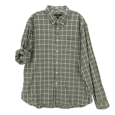JOHN VARVATOS Green Check Button Down Shirt Roll Tab Sleeves Cotton Linen XXL