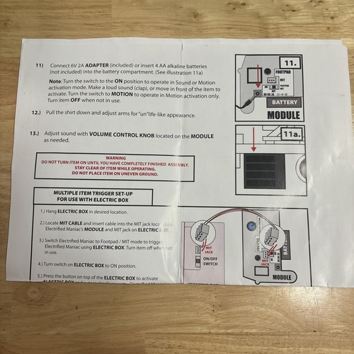 Spirit Halloween Tekky Electrified Maniac Prop Instruction Manual Only READ!