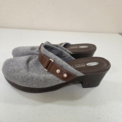 Dr. Scholls Cool Fit Grey Fabric Clog Mules Brown Studded Strap Womens 7.5M