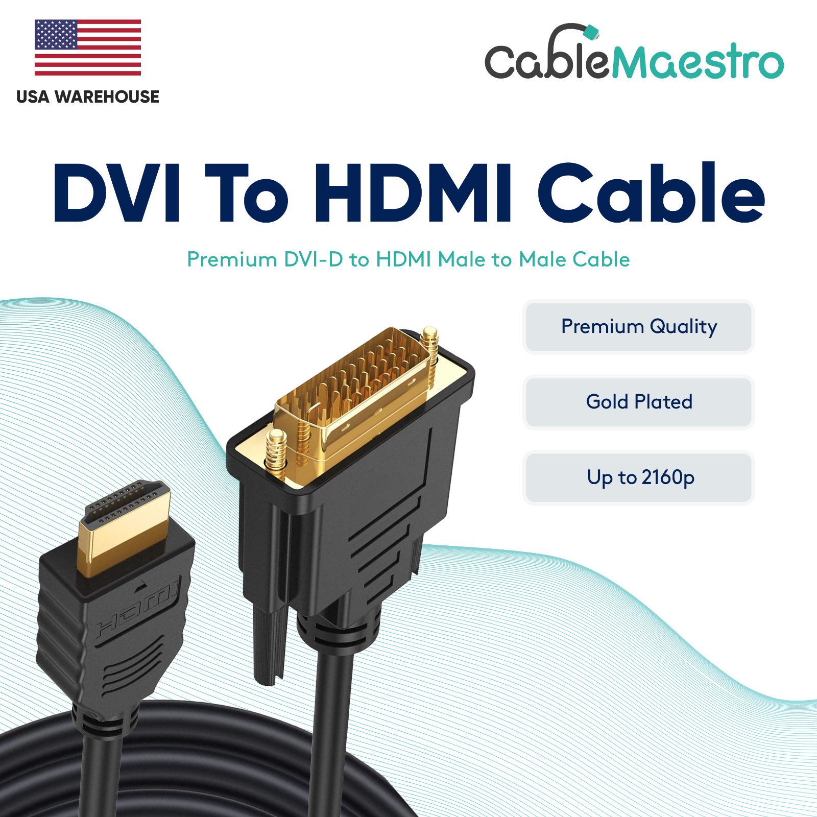 DVI-D To HDMI Male To Male Cable Gold 24+1 HDTV PC Display W