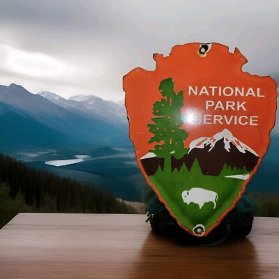 VINTAGE NATIONAL PARK SERVICE PORCELAIN SIGN CAMPING FISHING HUNTING FOREST NICE