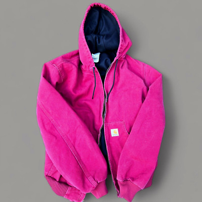 Carhartt Hooded Canvas Jackett Coat J161 DKR M Lined Dusty Red USA Michigan VTG