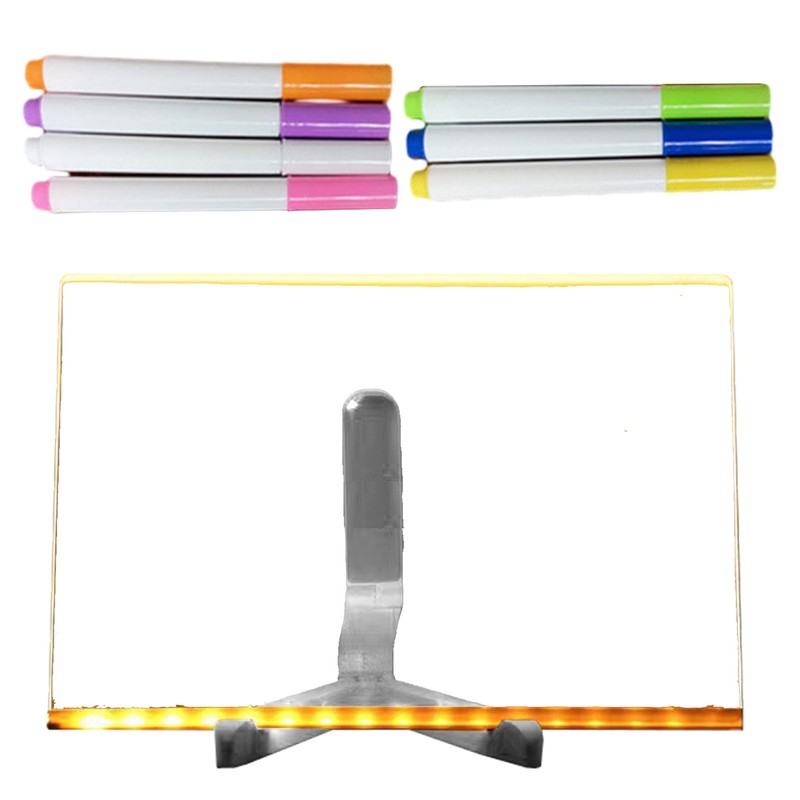 Glowing Acrylic Marker Board,Acrylic Dry Erase Board with Light Stand, LED Clear
