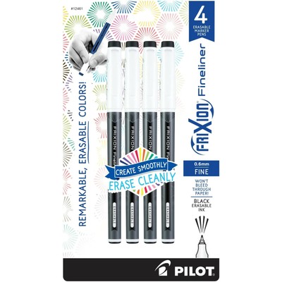 Pilot Marker Pen Frixion Fineliner 0.6 mm Fine Black Erasable, Pack of 4 12461