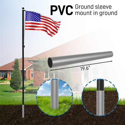 25 ft Sectional Aluminum Flagpole US American USA 2x Flag Pole Black Ball Kit
