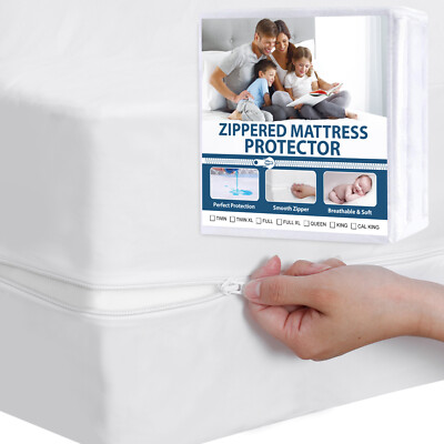 Zippered Mattress Encasement Protector Box Spring Cover 6-Side Waterproof