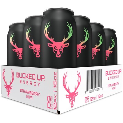 Bucked Up Energy Drink, Strawberry Kiwi, 12 Cans, 16 oz, 300 mg Caffeine