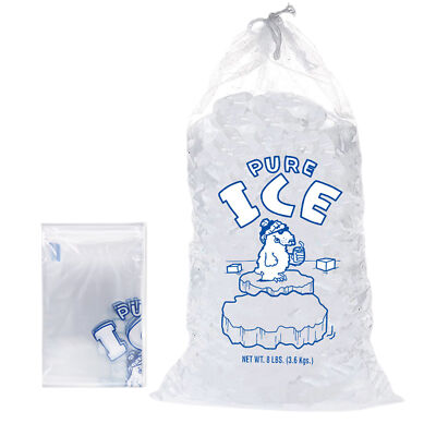 10pcs Drawstring Ice Bag Clear Plastic Party Bags 8/10/20 Lb Reusable Ice Bag