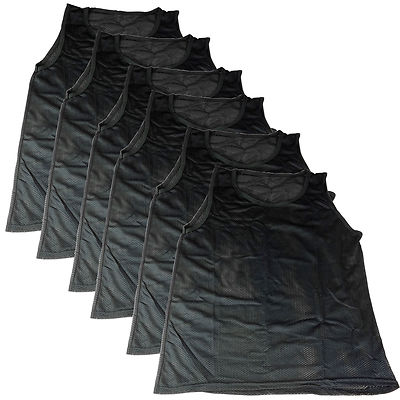 SET of 6 ADULT SCRIMMAGE VESTS PINNIES SOCCER BLACK ~ NEW!