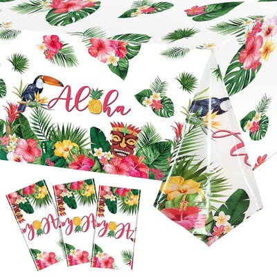 3 Pack Disposable Plastic Tablecloths Tropical Luau Hawaiian Party Table Cover