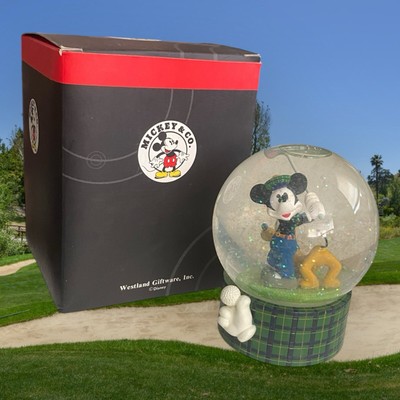 Disney Mickey Mouse Snow Globe Tee Time With Pluto Golfing 4 Inches