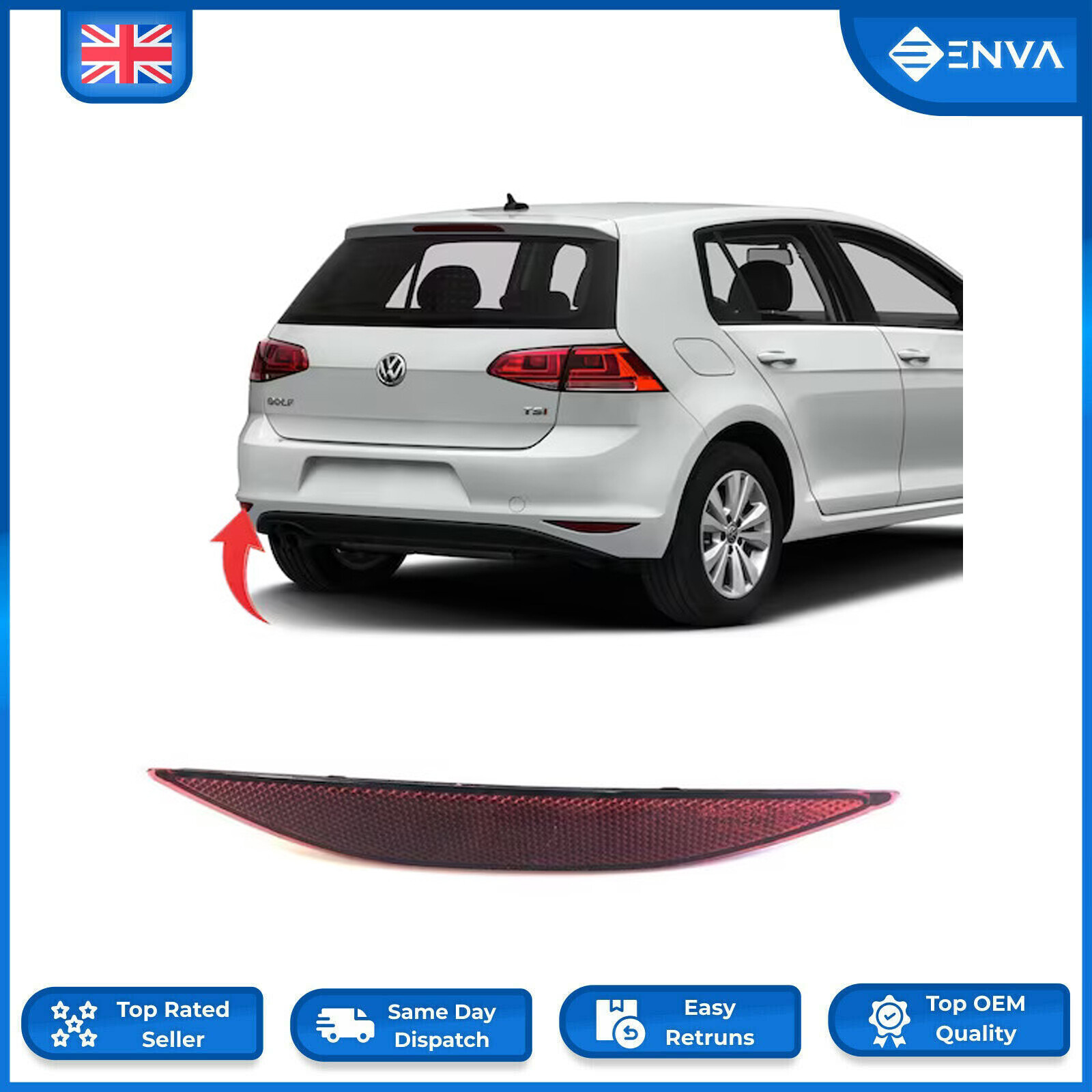 Rear Bumper Reflector Left Passenger Side For VW Golf MK7 R Line 5G0945105A