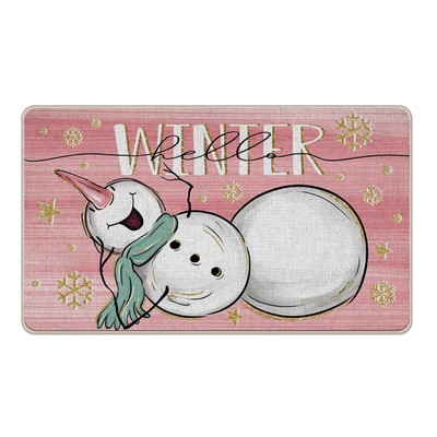 Tailus Hello Winter Snowman Decorative Front Door Mat, Snowflakes Pink Doorma...