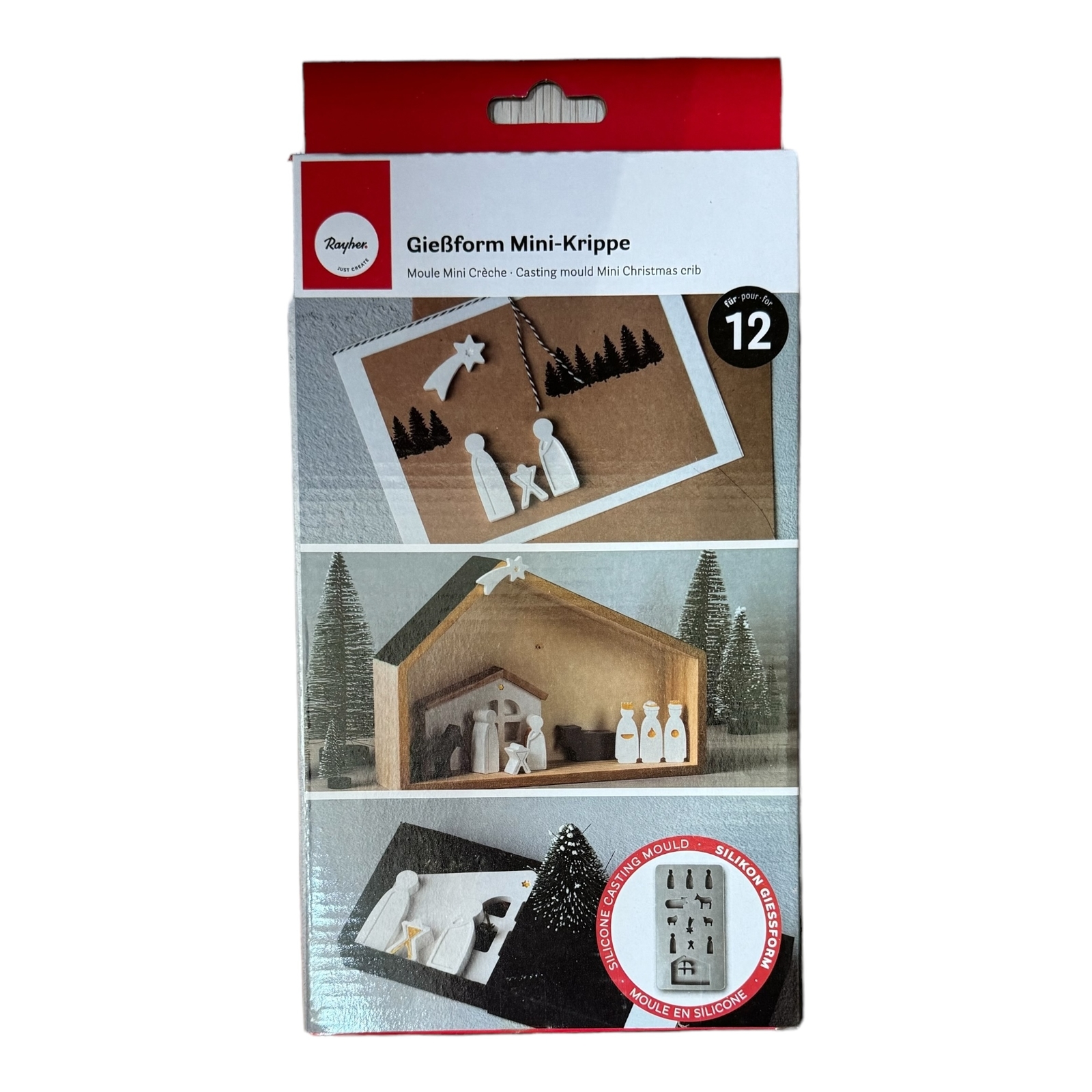 Rayher Silikon Gießform Mini Krippe, 14,5x26x1cm 12 Formen