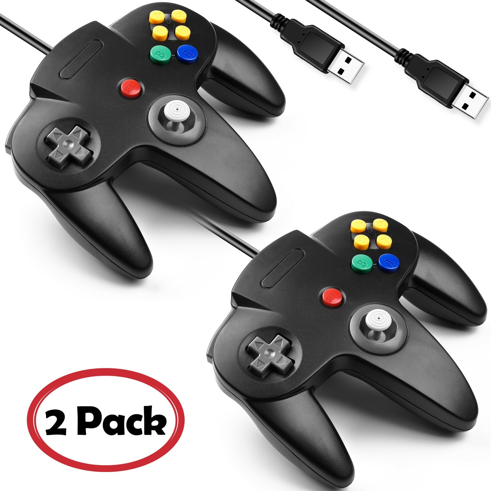 2 USB Wired N64 Controller Retro 64 PC Gamepad Joystick for Windows PC