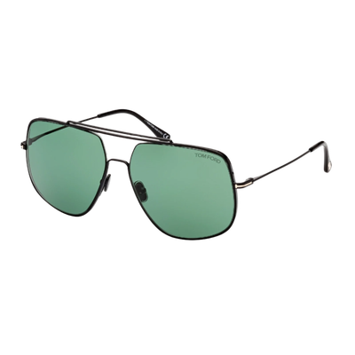 TOM FORD TOM FORD SUNGLASSES MEN SHINY BLACK METAL GREEN LENS PILOT FT0927 01N 61MM LIAM