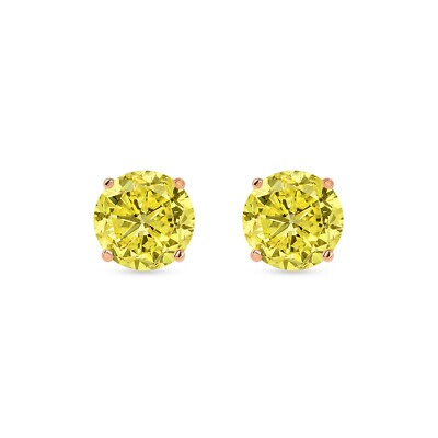 Pre-owned Shine Brite With A Diamond 5.50 Ct Round Cut Canary Earrings Studs Solid 14k Rose Gold Screw Back Basket In Pink