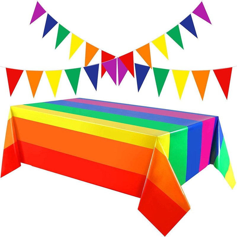 Rainbow Party Tablecloth Table Cover 54"x108" Pride Party Waterproof Tablecover