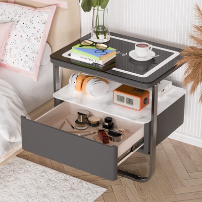 Bluetooth Speaker Nightstands Bedroom End Side Table Wireless Charging, LED Lamp