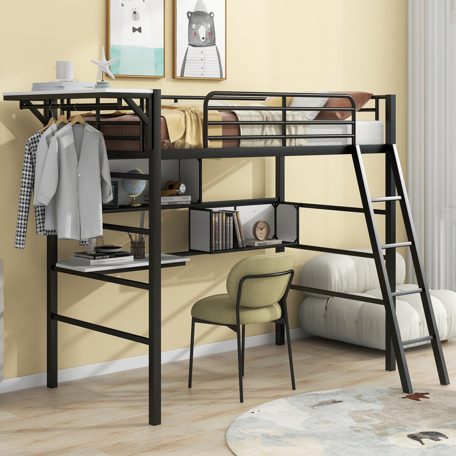 With 2 Shelves/desk/hanging Clothes Rack Black Us