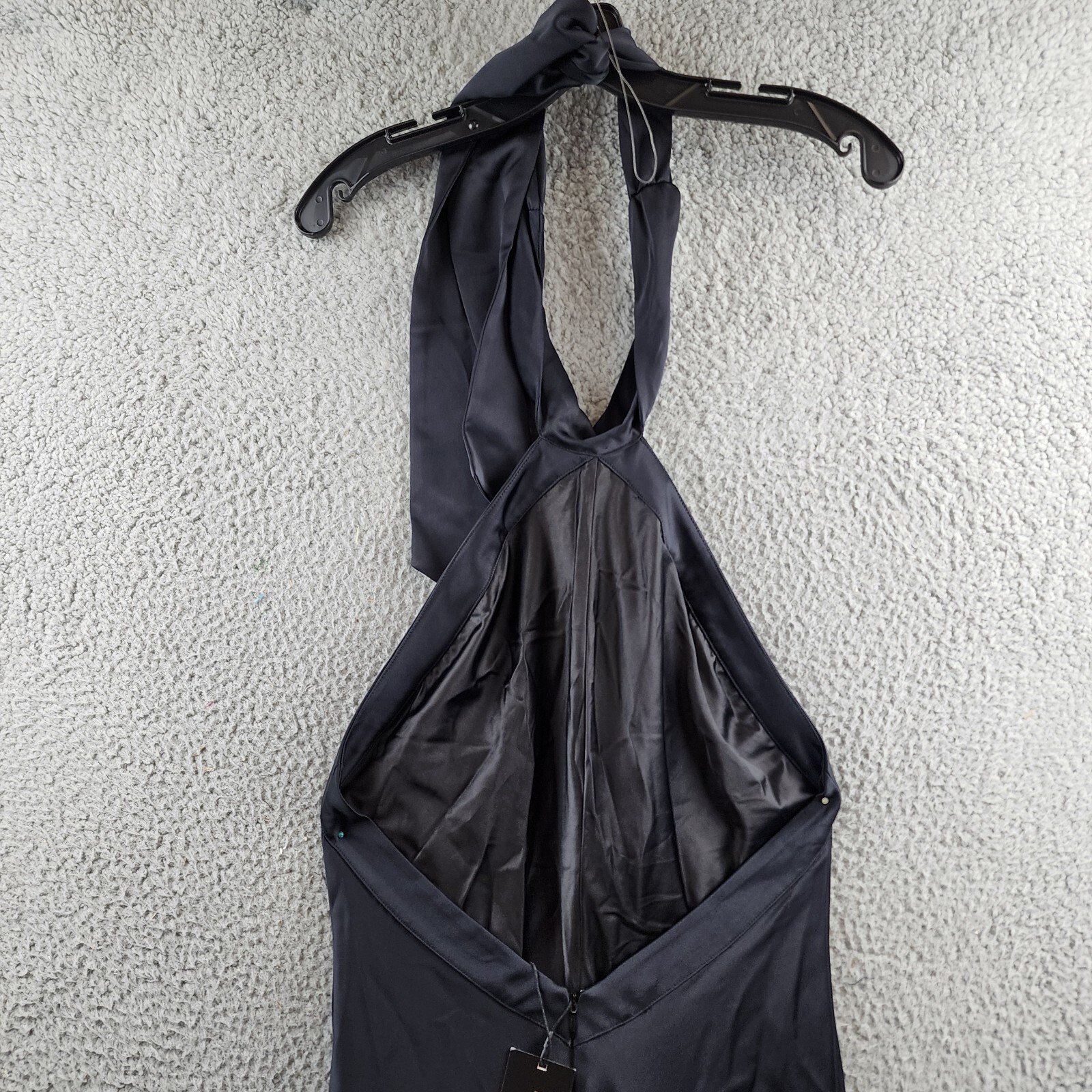 RAMY BROOK RAMY BROOK TERA RUFFLE HALTER GOWN WOMEN'S 4 NAVY HIGH-LOW HEM TIE NECK BACK ZIP