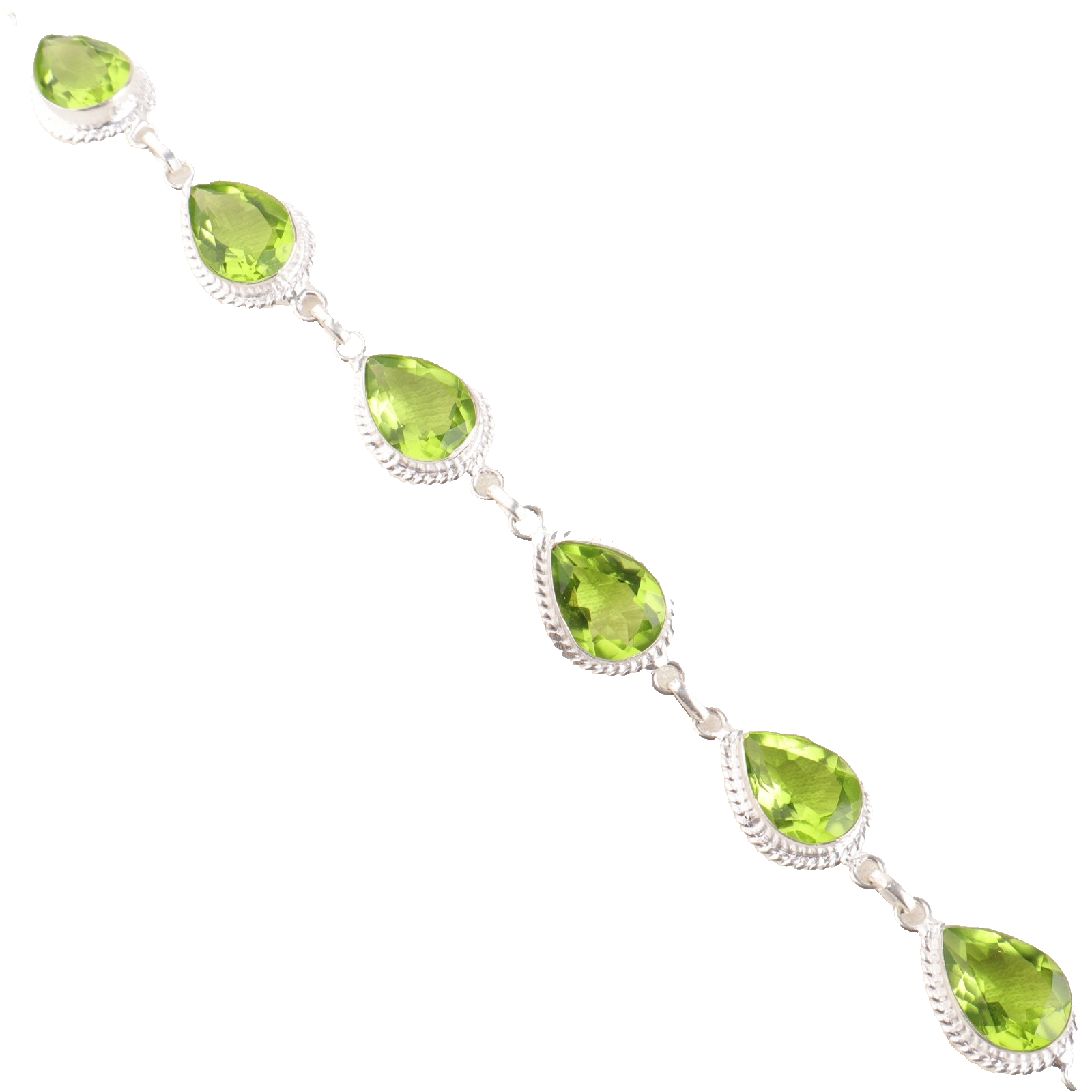 Elegant Peridot Gemstone 925 Sterling Silver Handmade Jewelry Bracelet 8