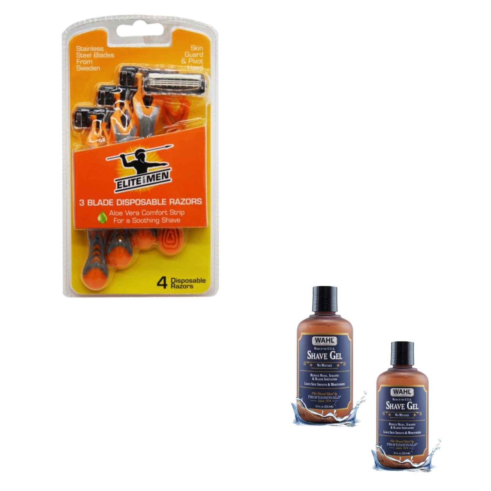 7 Pcs Shaving Bundle Kit Incl Wahl Shaving Gel & Elite Razor set = Father's Day