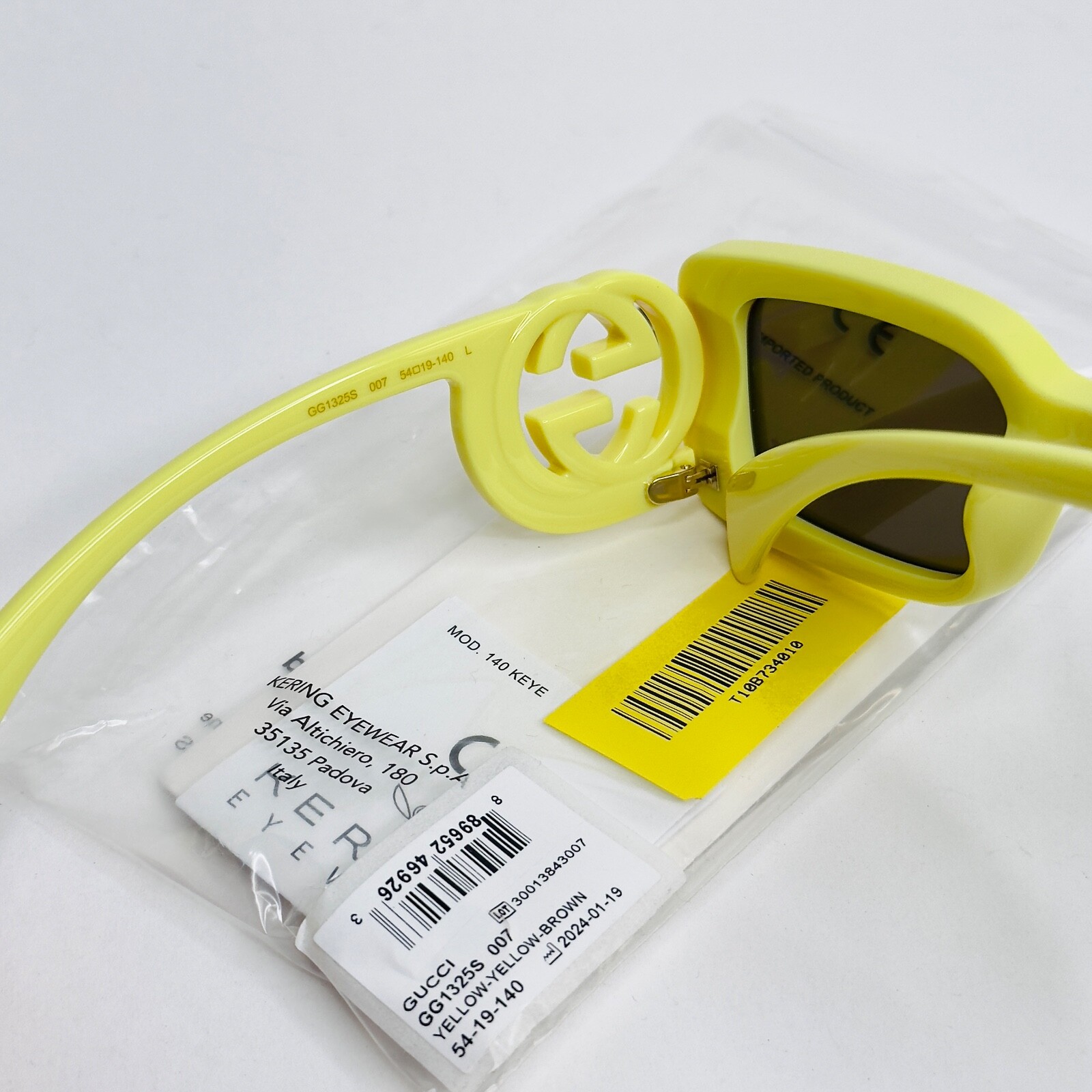 Pre-owned Gucci Couture 1325 Yellow Gg Logo 007 Narrow Fashion Square Sunglasses Gg1325s In Brown