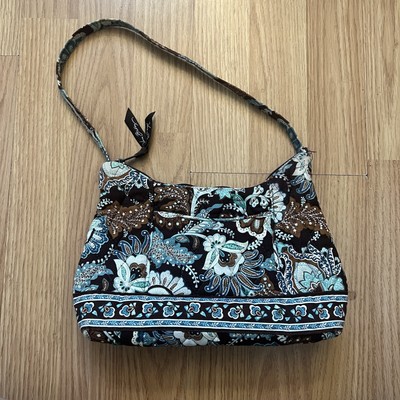 Vera Bradley Java Blue Small Shoulder Bag Purse Turquoise & Brown  Retired EUC