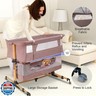 cutebeams Baby Bassinet, 3 in 1 Bedside Sleeper with Mattress and Mesh Sides, Mosquito Net, Storage Basket, with Rocking Function, 5-Height Adjustable, Easy Assemble Crib for Newborn, Khaki