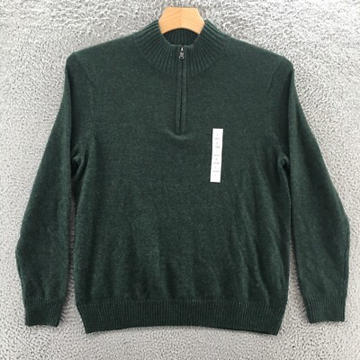 Croft & Barrow Pullover Sweater Mens L Green Cotton Blend Quarter Zip Knit NEW