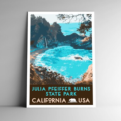 Julia Pfeiffer Burns State Park National Park Travel Poster /Postcard California