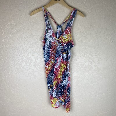 OP Ocean pacific M Y2K Burnout Swim Coverup Tank Dress Colorful Animal Print
