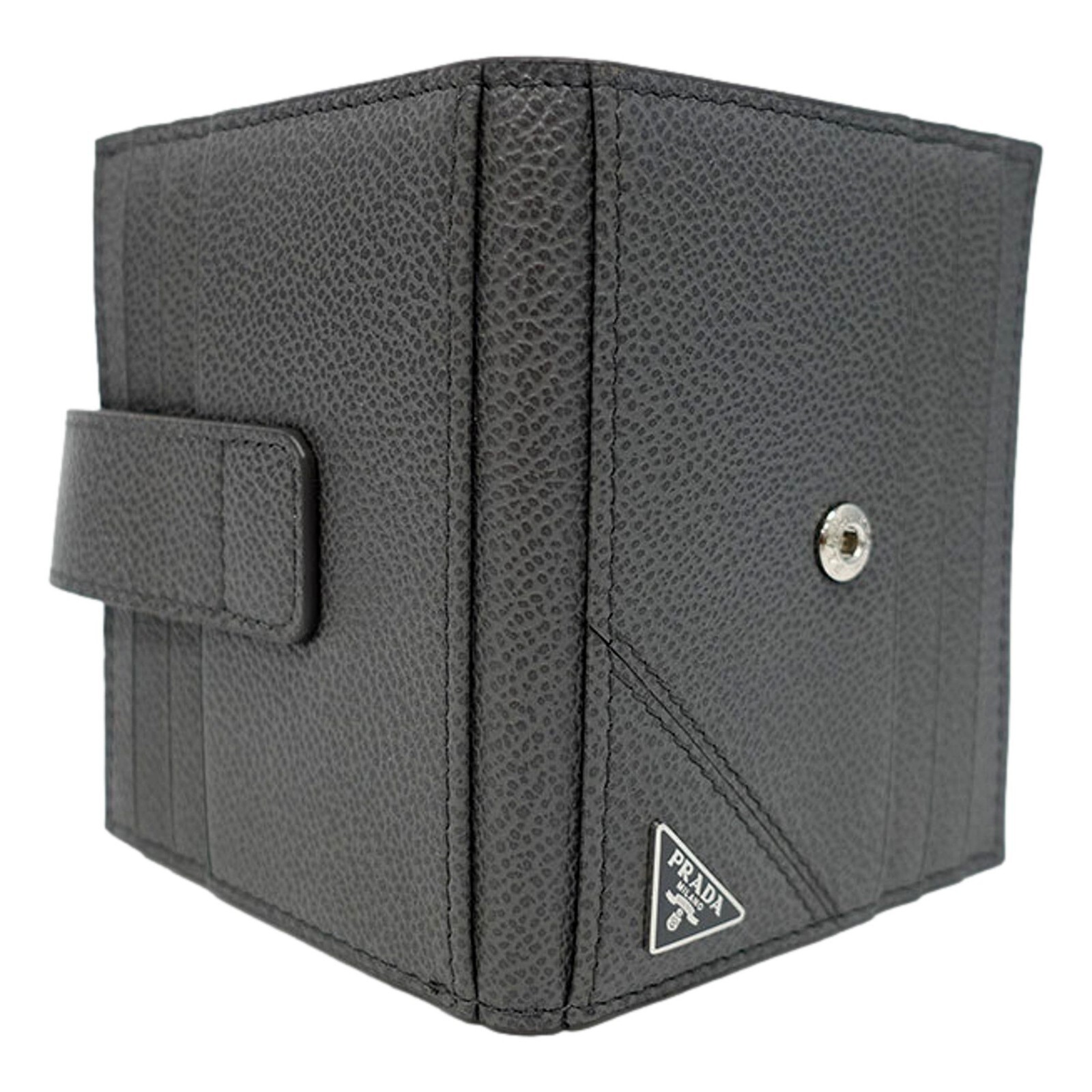 Pre-owned Prada Grey Vitello Grain Leather Card Bifold Wallet In Gray