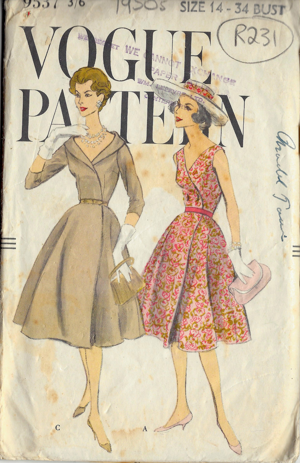 1950s Vintage VOGUE Sewing Pattern B34